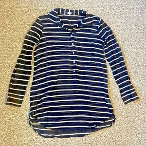 J Crew Womens Striped Tunic Shirt Dress Size S Coastal Preppy Sheer Blue Popover